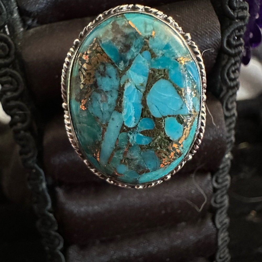 Sterling Silver Blue Copper Turquoise Ring Size 9